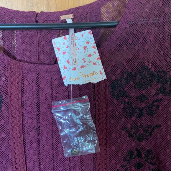 Free People Maroon Lace 3/4 Sleeve Top Sz XS - Picture 3 of 7